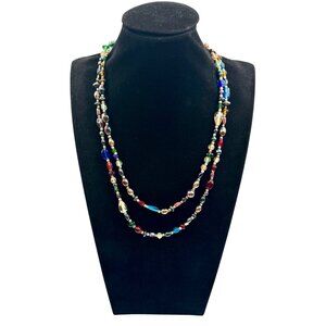 Vintage Multicolor Iridescent Glass Beaded Necklace Art Glass